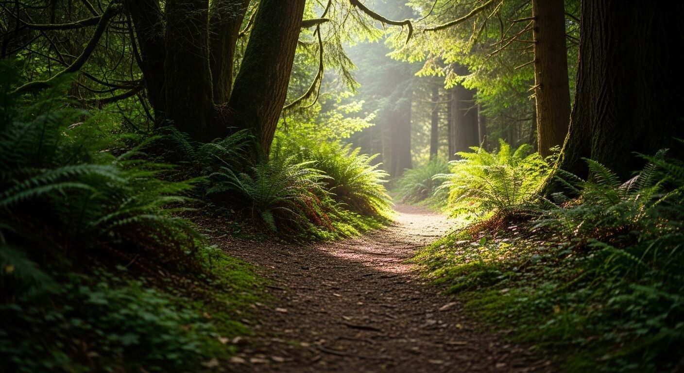 Ngã ba đường mòn trong rừng dưới ánh nắng, một lối đi rõ ràng và một lối mờ hơn, thể hiện sự lựa chọn trong định hướng nghề nghiệp. Ngã ba đường mòn trong rừng dưới ánh nắng, một lối đi rõ ràng và một lối mờ hơn, thể hiện sự lựa chọn trong định hướng nghề nghiệp.