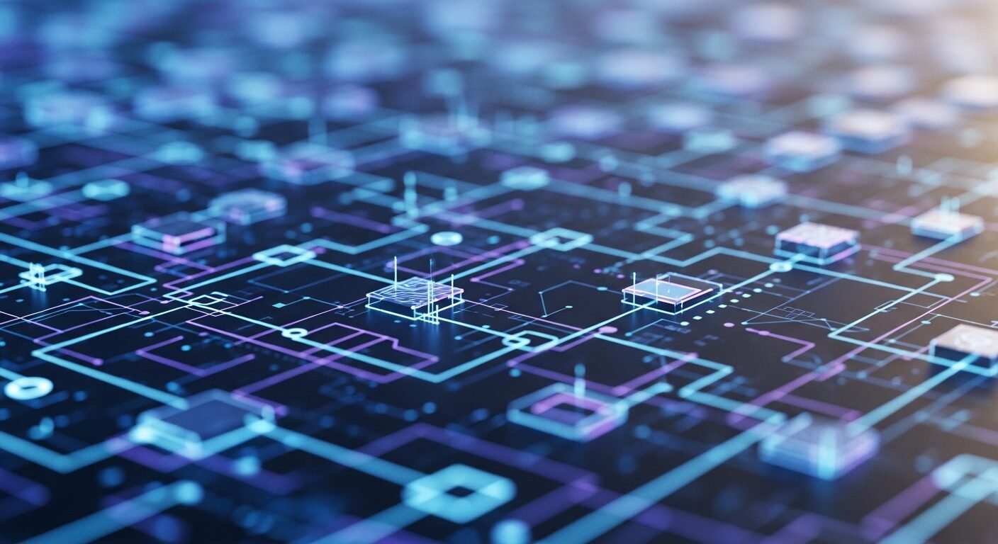 Mạng lưới công nghệ số phức tạp xanh tím, biểu tượng dòng chảy dữ liệu và kết nối cho khởi nghiệp. Mạng lưới công nghệ số phức tạp xanh tím, biểu tượng dòng chảy dữ liệu và kết nối cho khởi nghiệp.