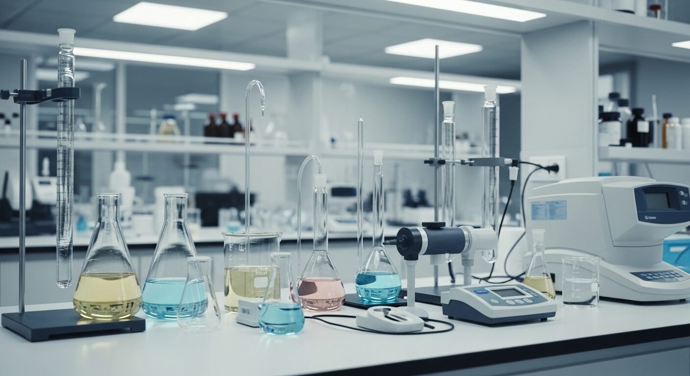 Phòng thí nghiệm công nghệ thực phẩm sạch sẽ, hiện đại với cốc, bình và thiết bị chính xác. Hình ảnh minh họa rõ nét những cơ hội khi Học công nghệ thực phẩm ra làm gì. Phòng thí nghiệm công nghệ thực phẩm sạch sẽ, hiện đại với cốc, bình và thiết bị chính xác. Hình ảnh minh họa rõ nét những cơ hội khi Học công nghệ thực phẩm ra làm gì.