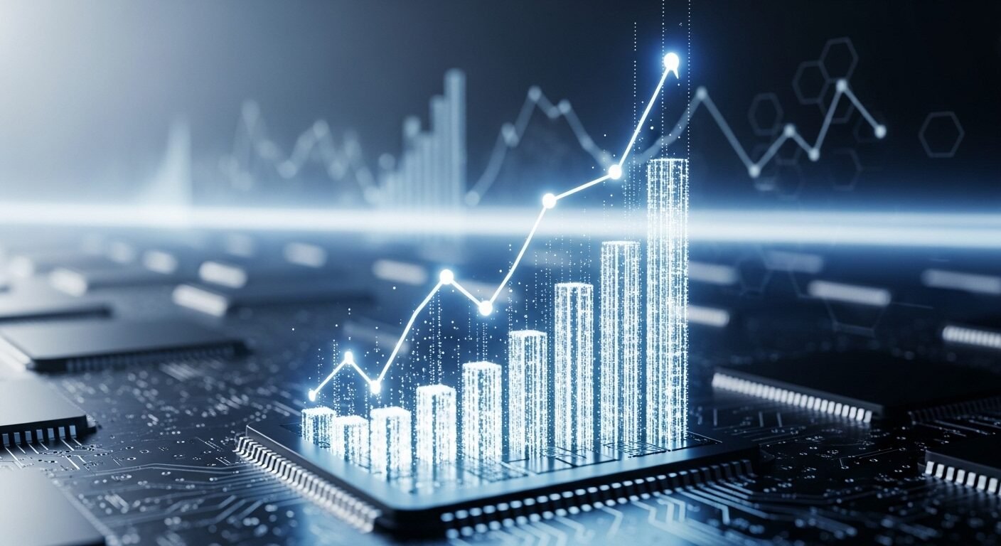 Biểu đồ tăng trưởng số phát sáng trỗi dậy từ nền tảng vi mạch hiện đại. Biểu đồ tăng trưởng số phát sáng trỗi dậy từ nền tảng vi mạch hiện đại.