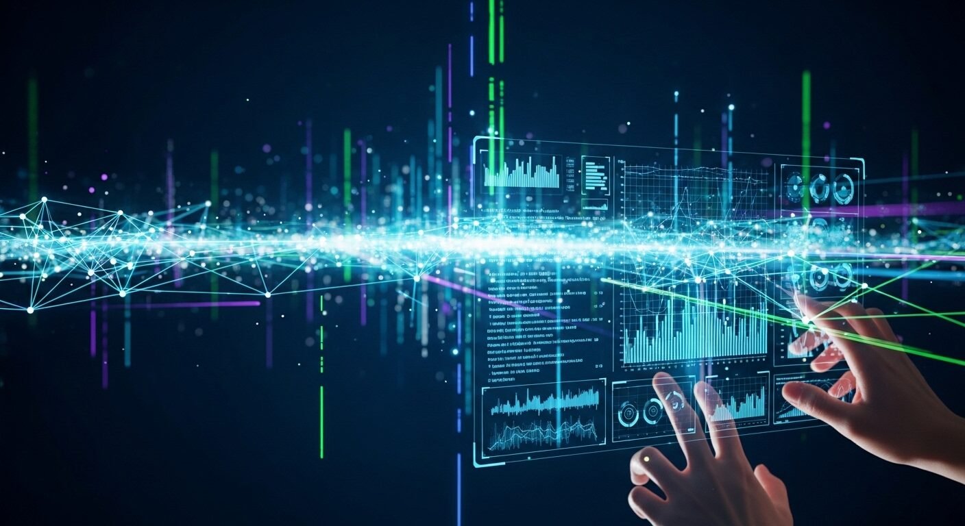 Tay tương tác giao diện holographic hiển thị code và phân tích dữ liệu trên nền mạng lưới kỹ thuật số phát sáng, minh họa các ngành học khó lỗi thời trong kỷ nguyên AI và đổi mới số. Tay tương tác giao diện holographic hiển thị code và phân tích dữ liệu trên nền mạng lưới kỹ thuật số phát sáng, minh họa các ngành học khó lỗi thời trong kỷ nguyên AI và đổi mới số.