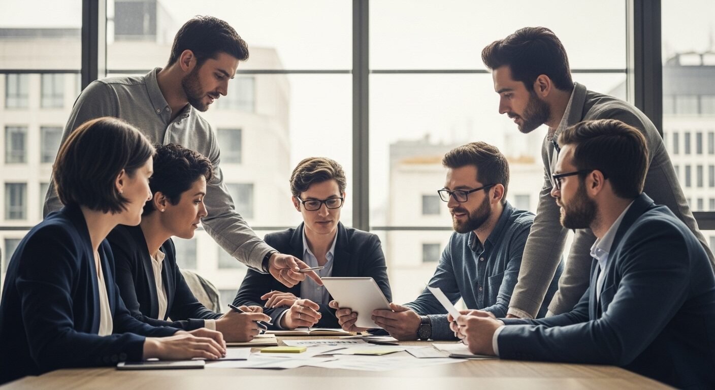 Nhóm chuyên gia đa dạng họp bàn sôi nổi trong văn phòng hiện đại, phân tích dữ liệu và thảo luận về các ngành nghề có nhu cầu tuyển dụng cao 2025. Nhóm chuyên gia đa dạng họp bàn sôi nổi trong văn phòng hiện đại, phân tích dữ liệu và thảo luận về các ngành nghề có nhu cầu tuyển dụng cao 2025.