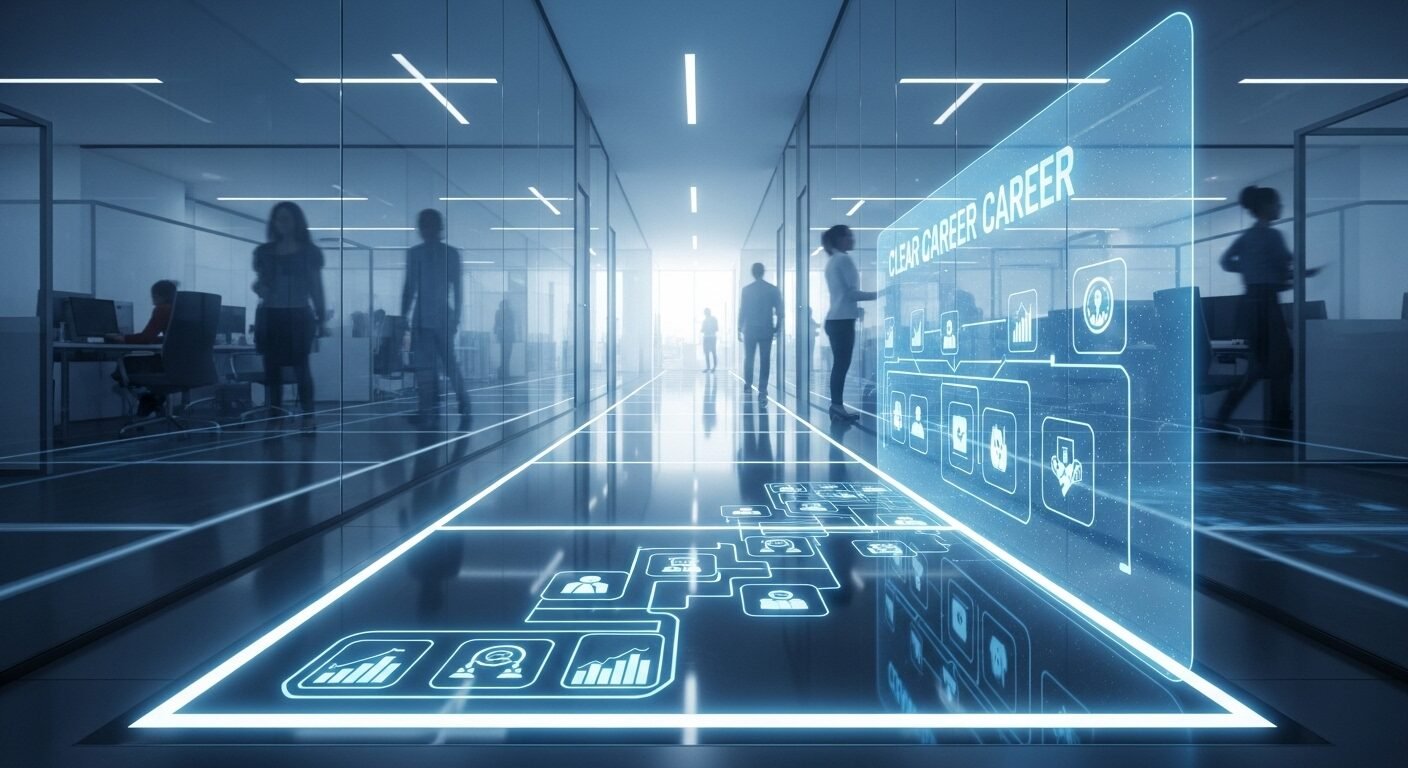 Văn phòng hiện đại, trong suốt với lối đi kính sáng, hiển thị lộ trình sự nghiệp và module đào tạo rõ ràng, hướng tới sự ổn định trong công việc và phát triển bền vững. Văn phòng hiện đại, trong suốt với lối đi kính sáng, hiển thị lộ trình sự nghiệp và module đào tạo rõ ràng, hướng tới sự ổn định trong công việc và phát triển bền vững.