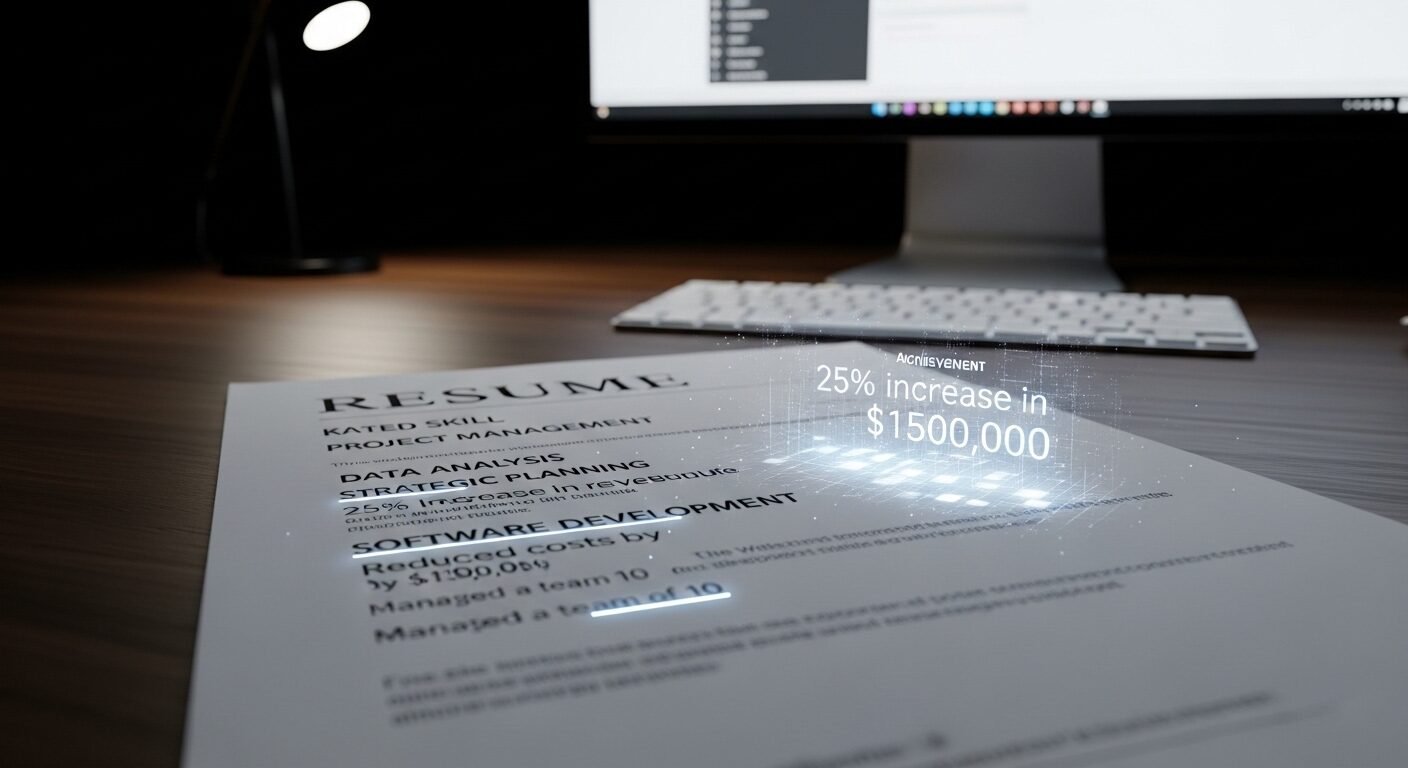 Cận cảnh CV chuyên nghiệp với các từ khóa được hệ thống ATS làm nổi bật kỹ thuật số, mô phỏng việc phát hiện lỗi CV và tối ưu hồ sơ hiệu quả.