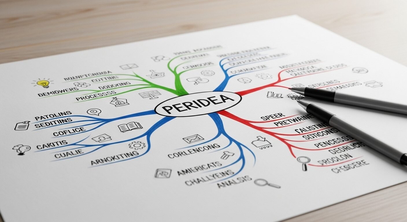 Sơ đồ tư duy chi tiết, đầy màu sắc với các từ khóa và biểu tượng liên kết trên giấy trắng, minh họa phương pháp tự học hiệu quả để cấu trúc thông tin phức tạp.