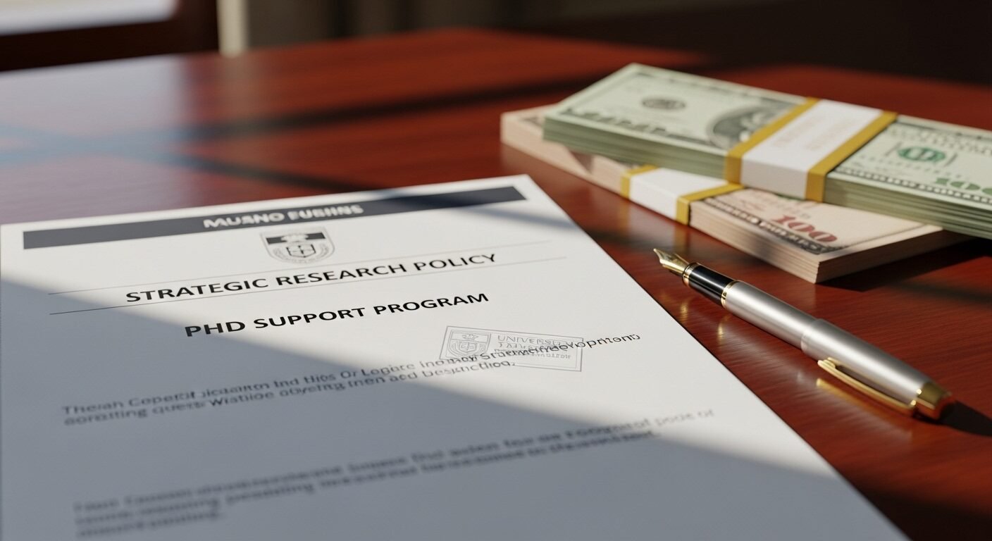 Văn bản chính sách hỗ trợ đào tạo tiến sĩ Hà Nội trang trọng trên bàn gỗ, kèm tiền và bút, biểu tượng cho đầu tư phát triển học thuật. Văn bản chính sách hỗ trợ đào tạo tiến sĩ Hà Nội trang trọng trên bàn gỗ, kèm tiền và bút, biểu tượng cho đầu tư phát triển học thuật.