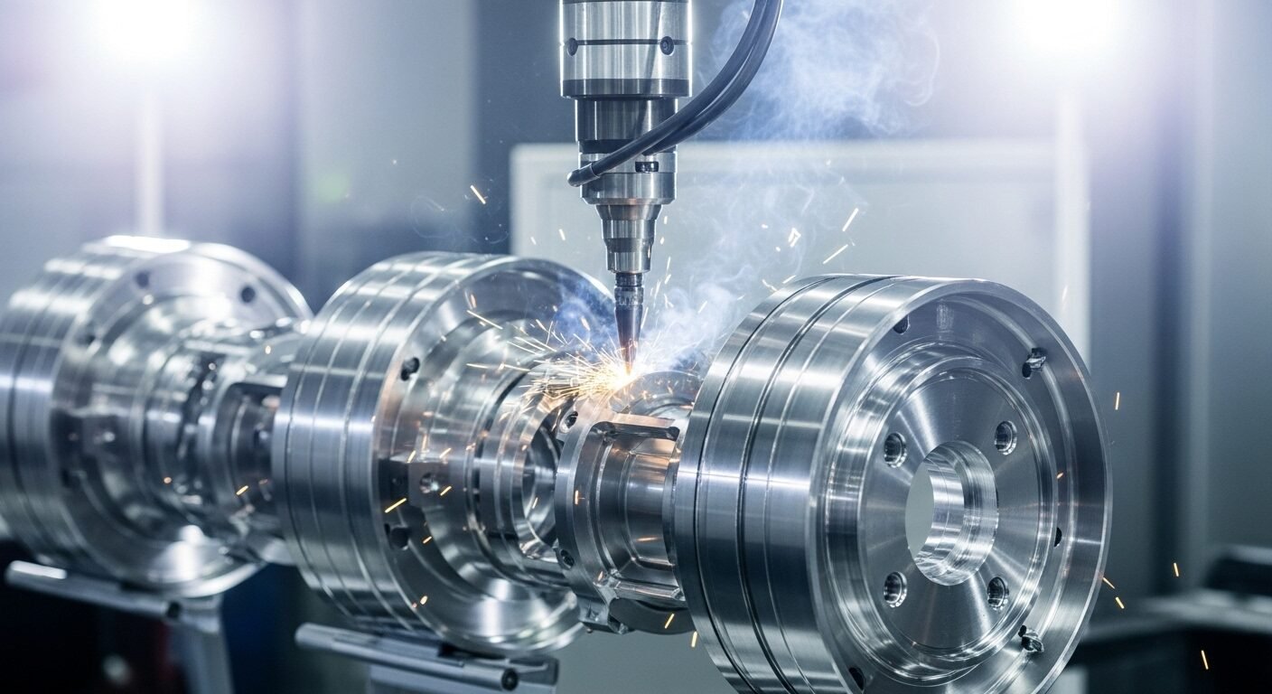 Cánh tay robot công nghiệp thao tác linh kiện trên dây chuyền lắp ráp tự động, minh họa thực tế cho hướng nghiệp ngành kỹ thuật.