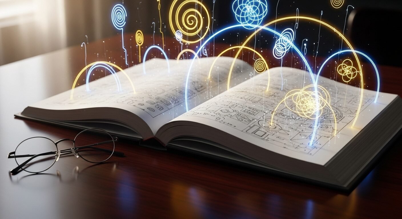 Cuốn sách mở với biểu đồ phát sáng và kính đọc sách trên bàn gỗ, tượng trưng cho quá trình tìm hiểu để CHỌN NGHỀ GÌ phù hợp. Cuốn sách mở với biểu đồ phát sáng và kính đọc sách trên bàn gỗ, tượng trưng cho quá trình tìm hiểu để CHỌN NGHỀ GÌ phù hợp.