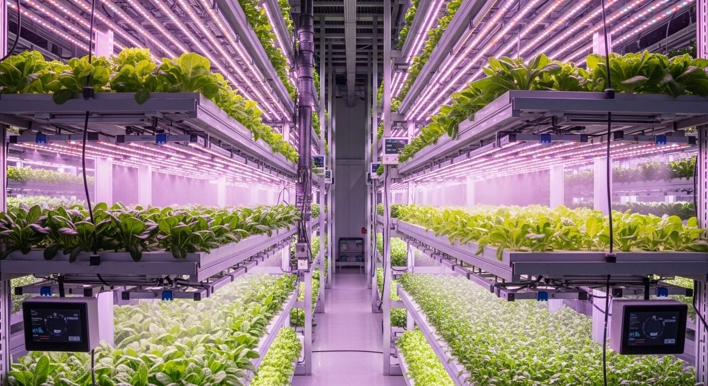 Nông trại thẳng đứng công nghệ cao với rau xanh tươi tốt dưới đèn LED, minh chứng cho mô hình kinh doanh hiện đại giúp bỏ giấy phép kinh doanh phức tạp. Nông trại thẳng đứng công nghệ cao với rau xanh tươi tốt dưới đèn LED, minh chứng cho mô hình kinh doanh hiện đại giúp bỏ giấy phép kinh doanh phức tạp.