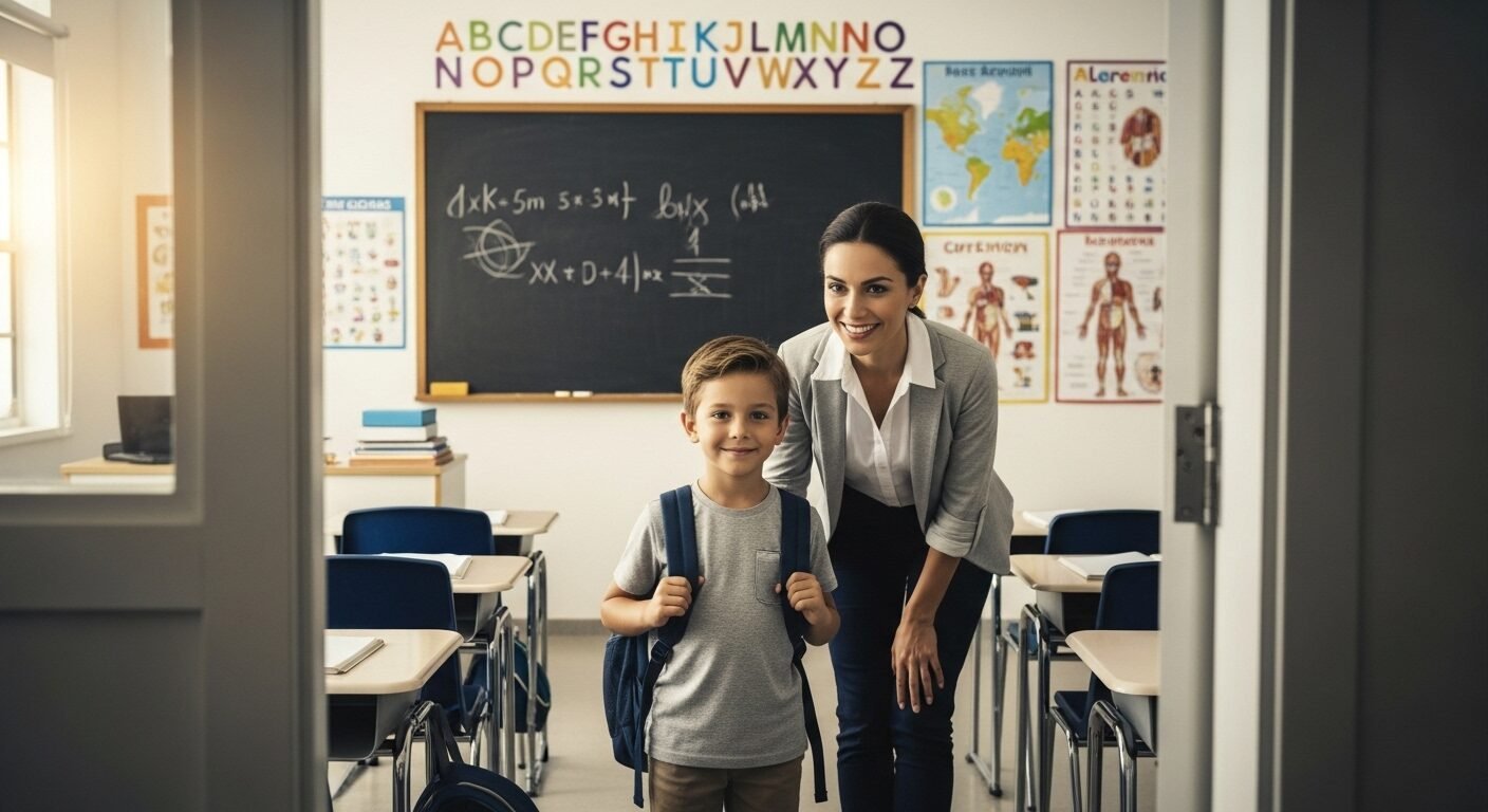 Cha mẹ và bé đóng vai tập chào hỏi, bé đưa tay ra, minh họa cách dạy trẻ kỹ năng chào hỏi lễ phép tự nhiên.