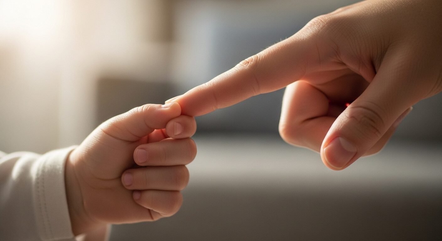 Bàn tay bé nhỏ nắm nhẹ ngón tay người lớn trong không gian ấm áp, thể hiện sự tin cậy và gắn kết sâu sắc. Đây là nền tảng quan trọng để dạy con ngoan ngoãn biết nghe lời. Bàn tay bé nhỏ nắm nhẹ ngón tay người lớn trong không gian ấm áp, thể hiện sự tin cậy và gắn kết sâu sắc. Đây là nền tảng quan trọng để dạy con ngoan ngoãn biết nghe lời.