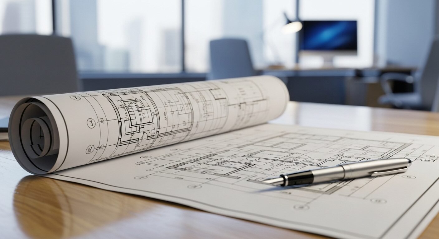 Bản kế hoạch chi tiết và bút máy trên bàn làm việc hiện đại, tượng trưng cho việc hoạch định chiến lược kỹ năng tìm việc làm hiệu quả.