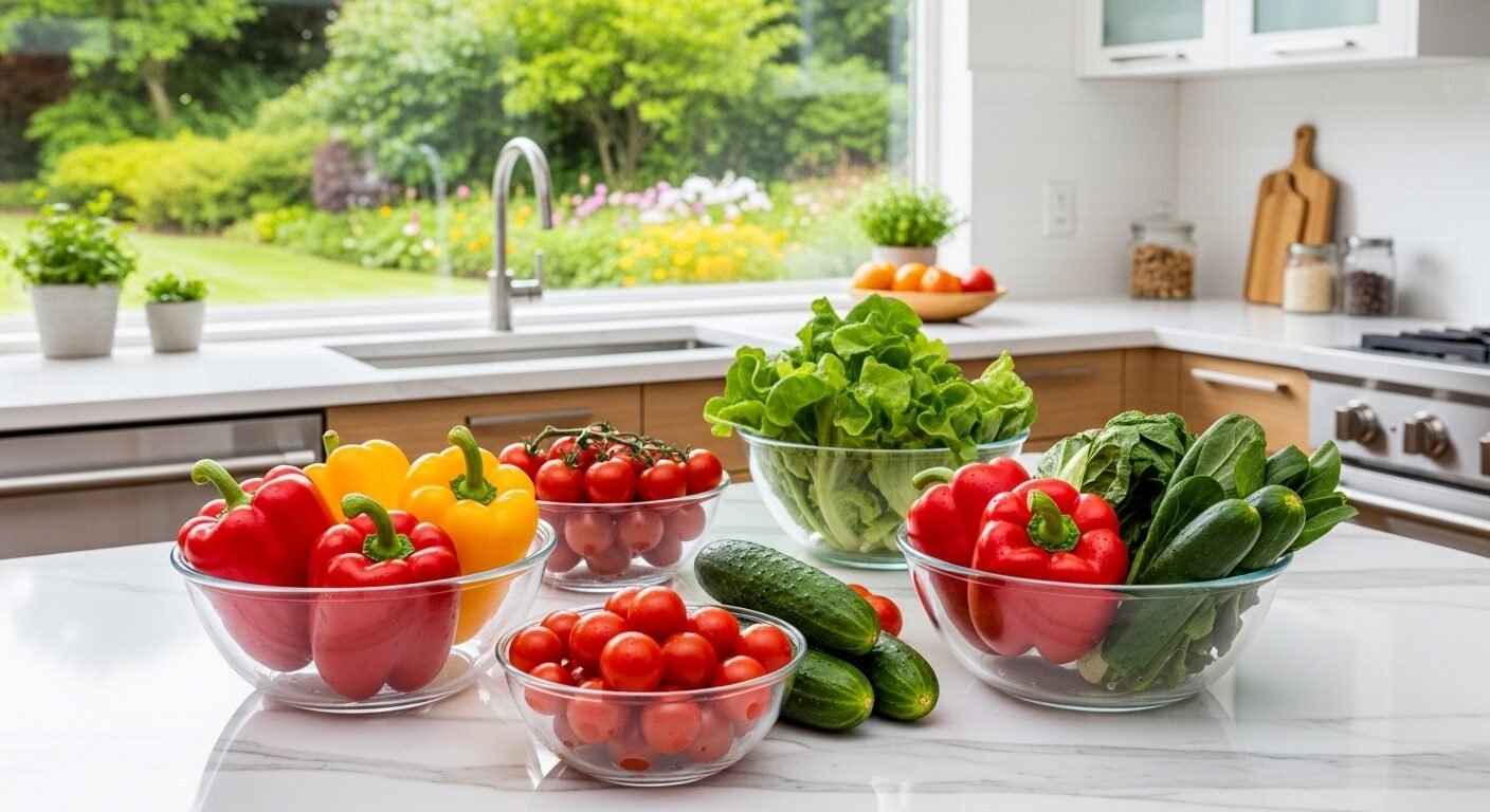 Bếp sạch bóng, ngăn nắp với rau tươi sẵn sàng chế biến. Hình ảnh ngôi nhà được chăm sóc hoàn hảo, lý tưởng cho người tìm người giúp việc. Bếp sạch bóng, ngăn nắp với rau tươi sẵn sàng chế biến. Hình ảnh ngôi nhà được chăm sóc hoàn hảo, lý tưởng cho người tìm người giúp việc.