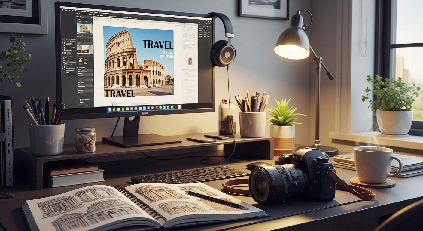 Không gian làm việc tại nhà hiện đại, gọn gàng với các công cụ sáng tạo (màn hình thiết kế đồ họa, sổ phác thảo, máy ảnh, tai nghe chuyên nghiệp) – minh họa rõ nét Freelancer là gì. Không gian làm việc tại nhà hiện đại, gọn gàng với các công cụ sáng tạo (màn hình thiết kế đồ họa, sổ phác thảo, máy ảnh, tai nghe chuyên nghiệp) – minh họa rõ nét Freelancer là gì.