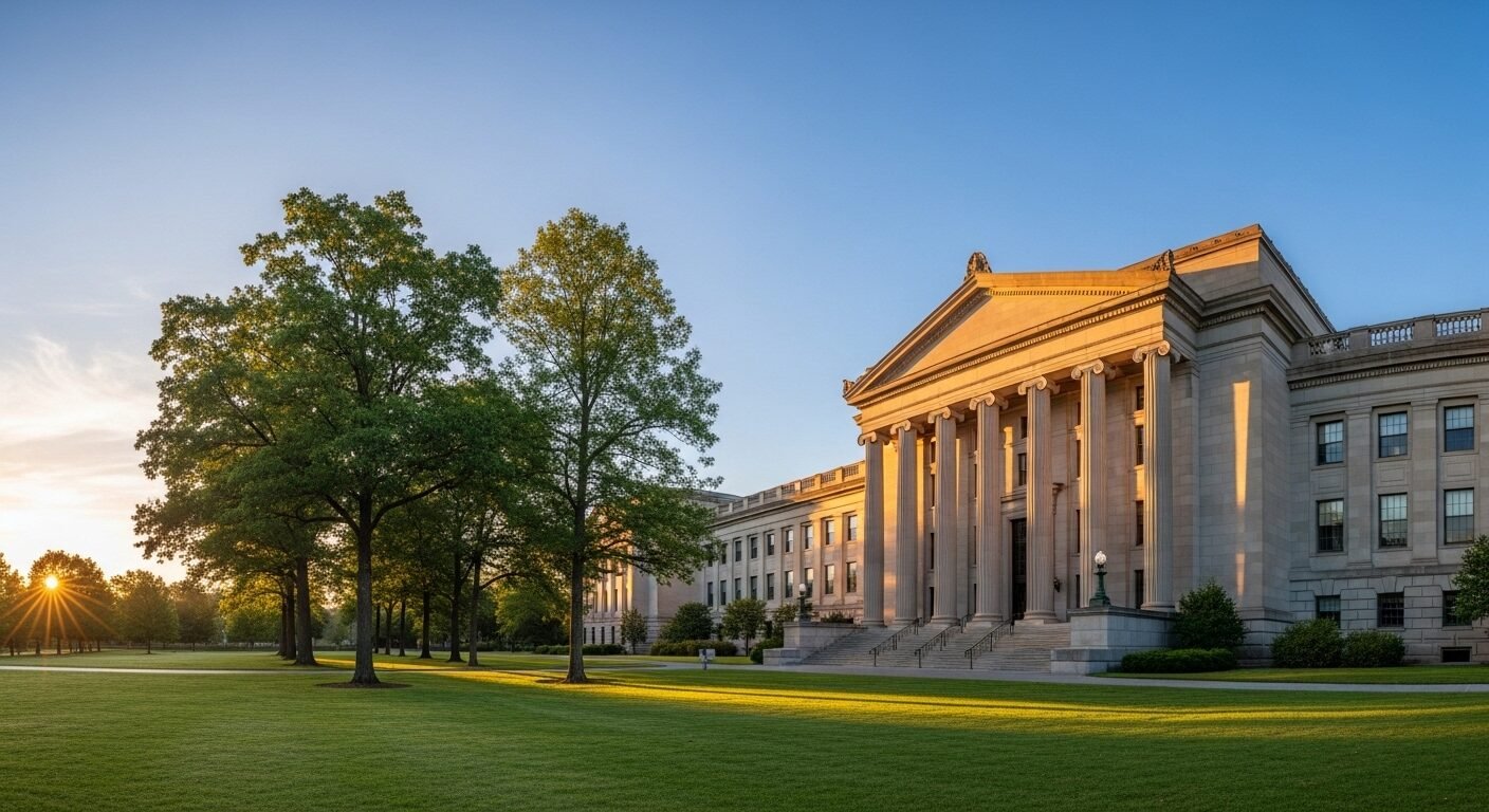 Tòa nhà đại học cổ kính tráng lệ với cột đá, bãi cỏ xanh mướt dưới nắng vàng buổi sáng. Nơi đây mở ra cơ hội xét tuyển tổng hợp chất lượng. Tòa nhà đại học cổ kính tráng lệ với cột đá, bãi cỏ xanh mướt dưới nắng vàng buổi sáng. Nơi đây mở ra cơ hội xét tuyển tổng hợp chất lượng.
