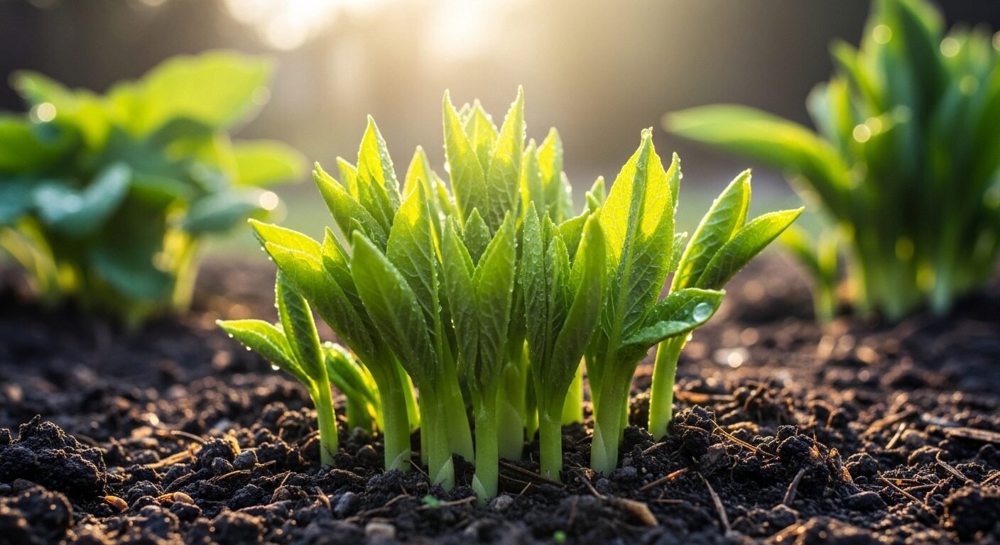 Mầm cây xanh khỏe mạnh, tự tin vươn mình từ đất màu mỡ dưới ánh nắng mai, biểu trưng cho tiềm năng và sự phát triển. Đây chính là tinh thần cần có khi tìm hiểu cách trả lời điểm mạnh khi phỏng vấn để bạn tự tin tỏa sáng.