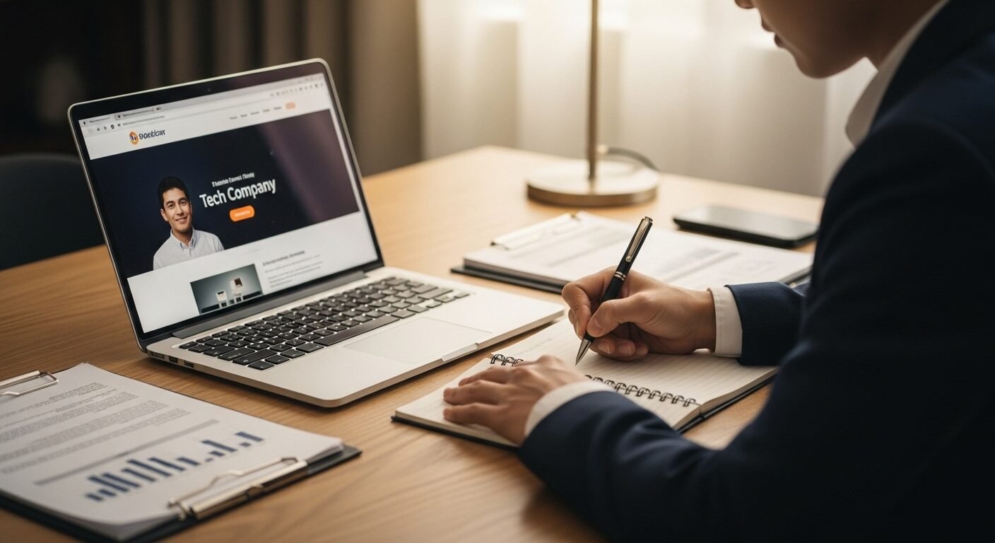 Người đang tập trung chuẩn bị phỏng vấn xin việc tại bàn làm việc gọn gàng với laptop và sổ ghi chú, tìm hiểu cách trả lời câu hỏi giới thiệu bản thân và các chiến lược phỏng vấn hiệu quả. Người đang tập trung chuẩn bị phỏng vấn xin việc tại bàn làm việc gọn gàng với laptop và sổ ghi chú, tìm hiểu cách trả lời câu hỏi giới thiệu bản thân và các chiến lược phỏng vấn hiệu quả.