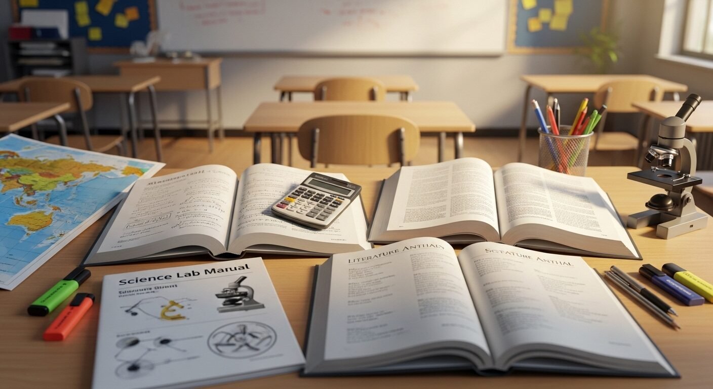 sách Toán, Ngữ Văn, khoa học, máy tính và bản đồ thế giới, chuẩn bị ôn tập hiệu quả cho đề thi tốt nghiệp THPT 2026.