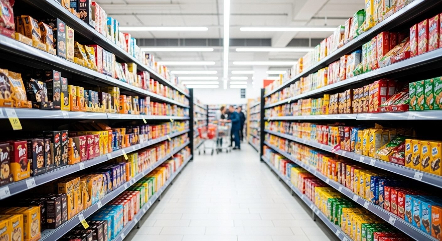 Lối đi siêu thị hiện đại, kệ hàng đầy ắp bánh kẹo và đồ ăn vặt màu sắc. Lý tưởng để tìm sản phẩm cho bài review Phạm Nguyên Foods. Lối đi siêu thị hiện đại, kệ hàng đầy ắp bánh kẹo và đồ ăn vặt màu sắc. Lý tưởng để tìm sản phẩm cho bài review Phạm Nguyên Foods.