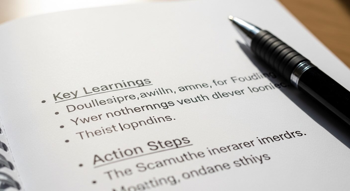 Cận cảnh trang sổ tay trắng với các ghi chú viết tay rõ ràng về 