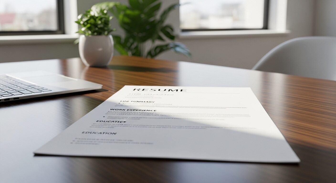 CV hiện đại, chuyên nghiệp trên bàn làm việc tối giản, giúp ứng viên xin việc khi chưa có kinh nghiệm tạo ấn tượng mạnh.