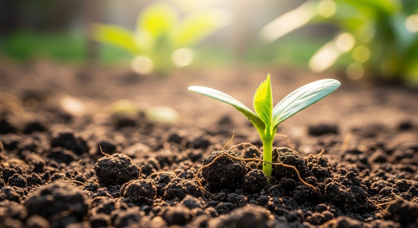 Cây mầm xanh non vươn lên mạnh mẽ từ đất, biểu tượng cho tiềm năng và sự phát triển, minh họa cho cách trả lời phỏng vấn khi chưa có kinh nghiệm để gây ấn tượng.