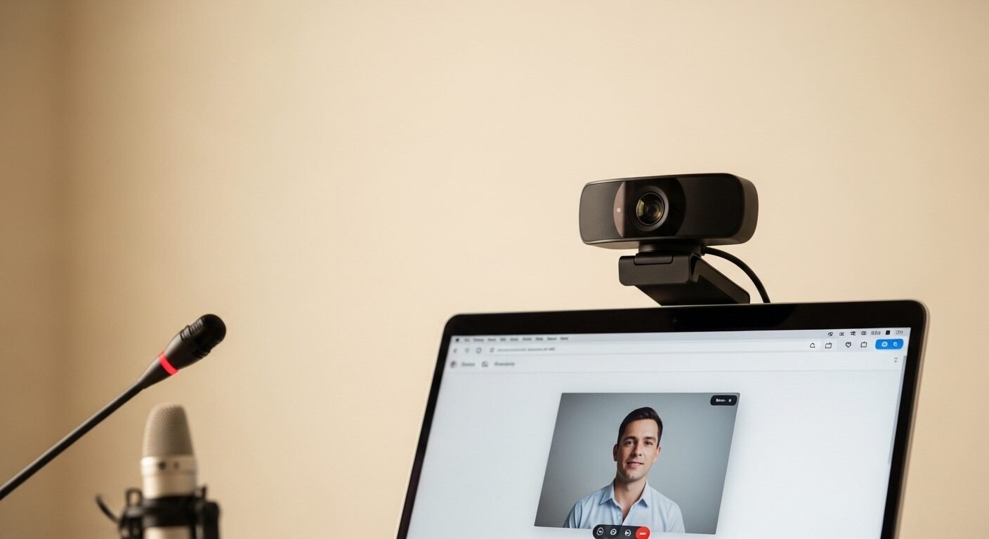 Thiết lập phỏng vấn trực tuyến chuyên nghiệp với webcam HD, micro và nền sạch, giúp bạn tự tin trong cách trả lời phỏng vấn tiếng Anh. Thiết lập phỏng vấn trực tuyến chuyên nghiệp với webcam HD, micro và nền sạch, giúp bạn tự tin trong cách trả lời phỏng vấn tiếng Anh.