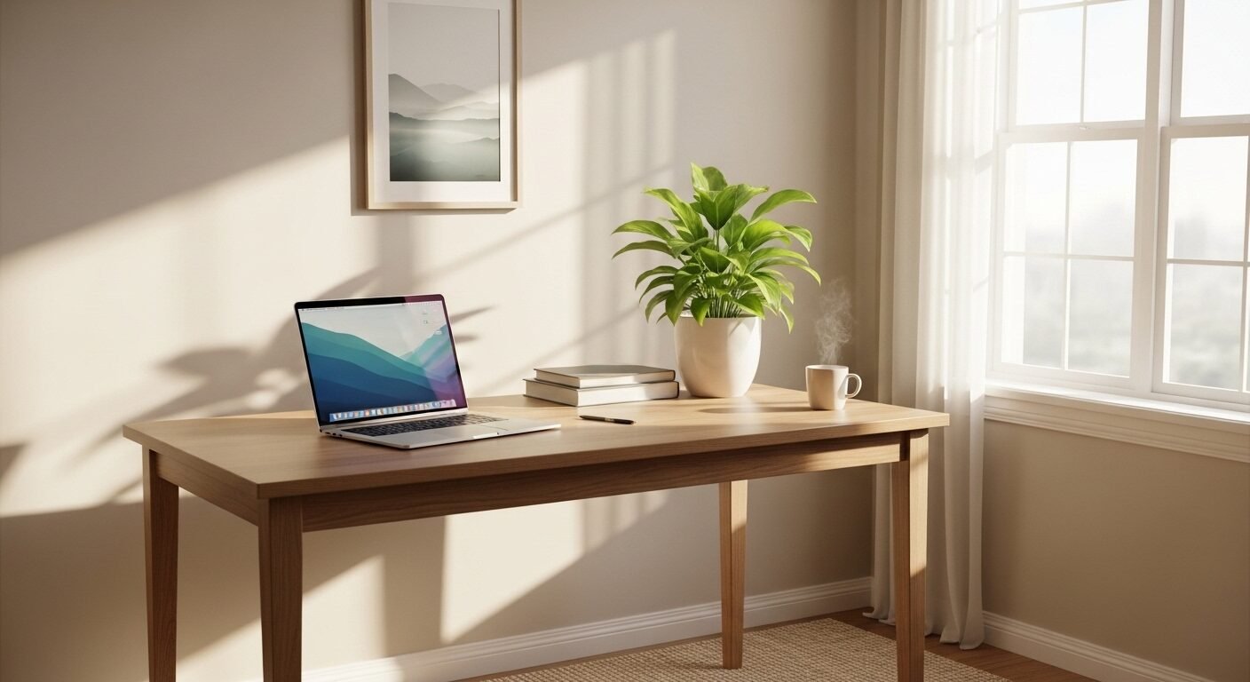 Văn phòng tại nhà yên tĩnh, ngập nắng với bàn gỗ, laptop và cây xanh, tạo môi trường làm việc tập trung lý tưởng. Đây là không gian thư thái cho những ai đang tìm người giúp việc để duy trì sự ngăn nắp và tối ưu hóa năng suất. Văn phòng tại nhà yên tĩnh, ngập nắng với bàn gỗ, laptop và cây xanh, tạo môi trường làm việc tập trung lý tưởng. Đây là không gian thư thái cho những ai đang tìm người giúp việc để duy trì sự ngăn nắp và tối ưu hóa năng suất.