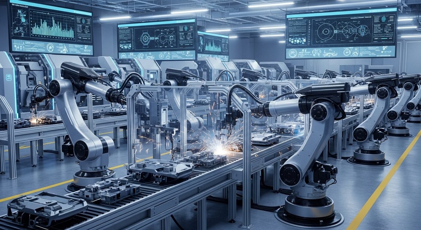 Robot lắp ráp linh kiện chính xác trong nhà máy sản xuất tự động, minh chứng cho đổi mới từ bộ phận R&D trong doanh nghiệp. Robot lắp ráp linh kiện chính xác trong nhà máy sản xuất tự động, minh chứng cho đổi mới từ bộ phận R&D trong doanh nghiệp.