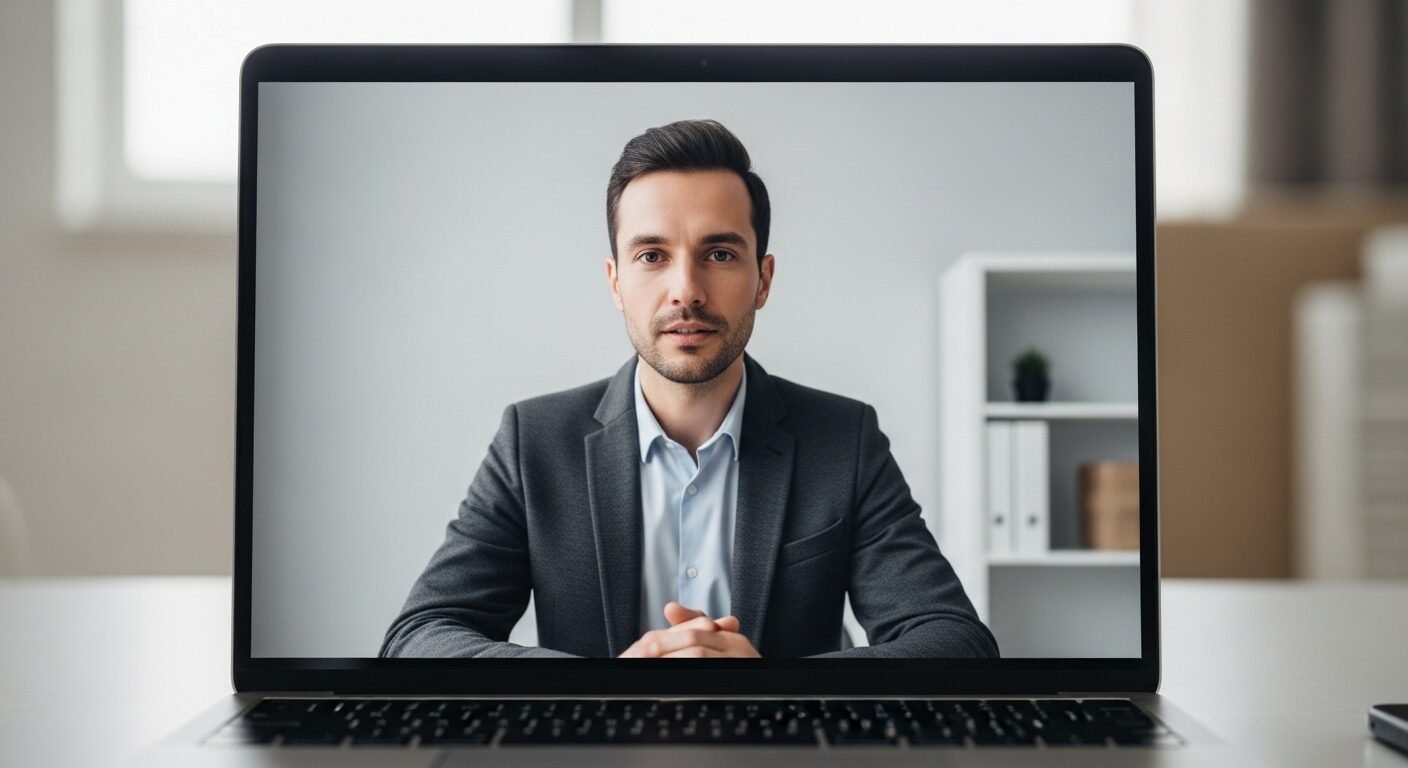 Một người tự tin và tập trung trong buổi phỏng vấn xin việc trực tuyến qua laptop, thể hiện kỹ năng trả lời phỏng vấn xin việc chuyên nghiệp. Một người tự tin và tập trung trong buổi phỏng vấn xin việc trực tuyến qua laptop, thể hiện kỹ năng trả lời phỏng vấn xin việc chuyên nghiệp.