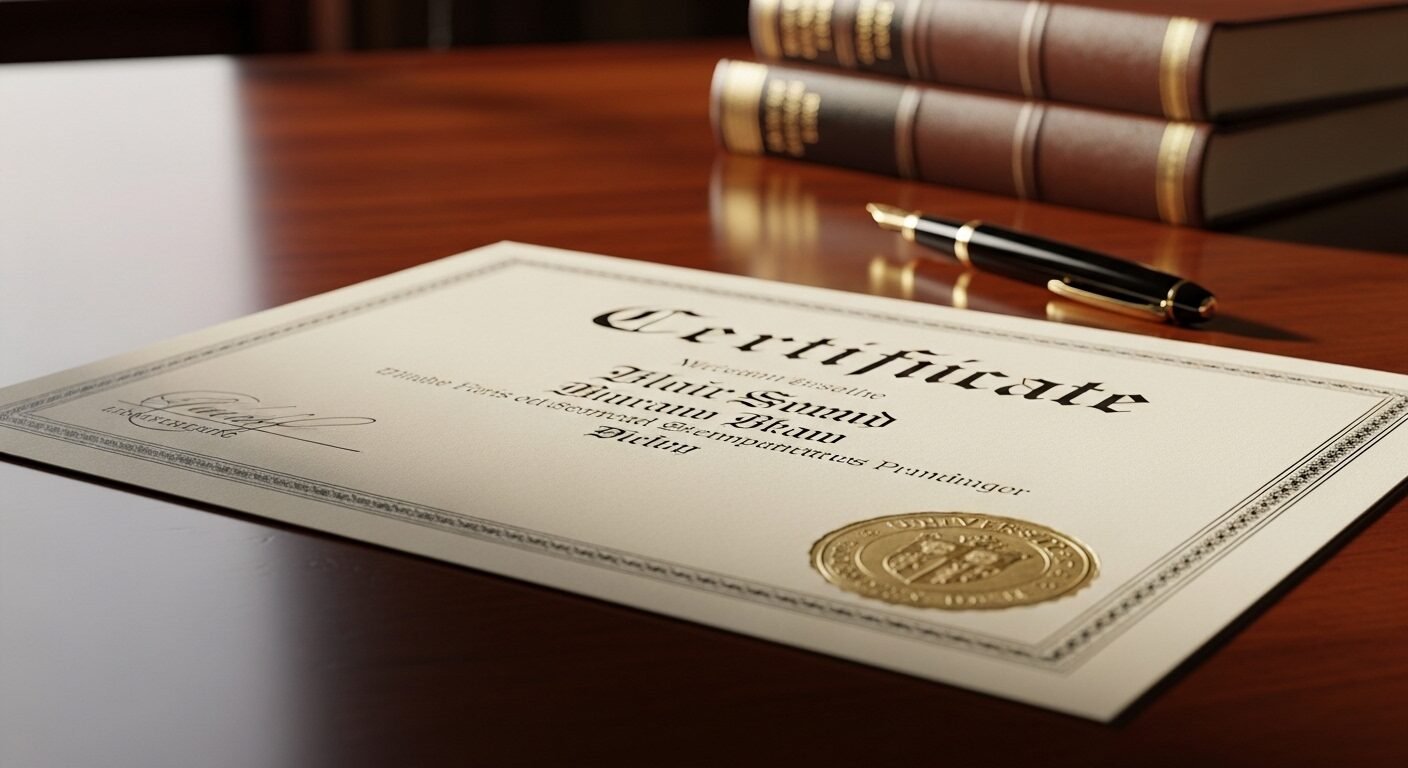 Bằng cấp học thuật chính quy với dấu vàng tinh xảo, đặt trên bàn gỗ tối màu. Chứng nhận thành tích này là yếu tố quan trọng trong quá trình xét tuyển tổng hợp. Bằng cấp học thuật chính quy với dấu vàng tinh xảo, đặt trên bàn gỗ tối màu. Chứng nhận thành tích này là yếu tố quan trọng trong quá trình xét tuyển tổng hợp.