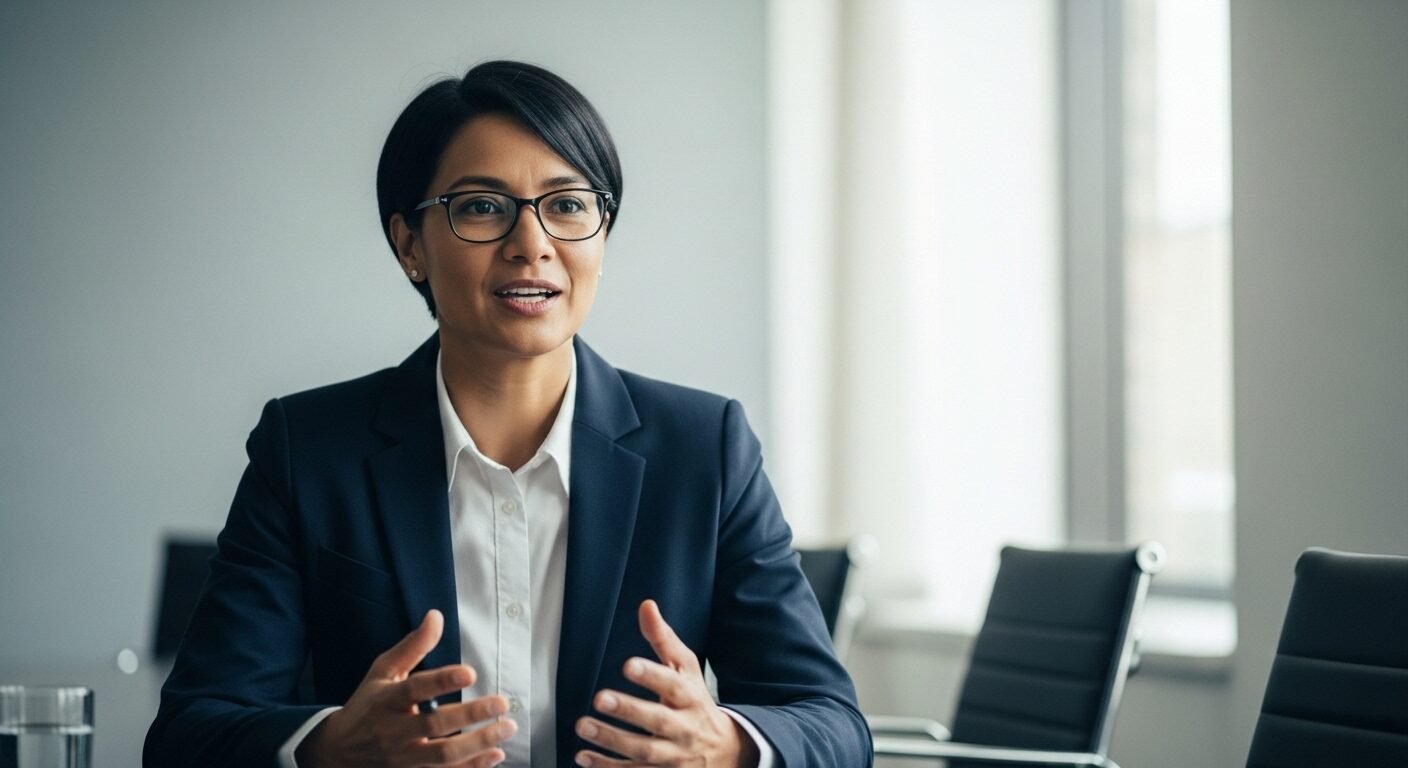 Cá nhân chuyên nghiệp tập trung cao độ trong buổi phỏng vấn, minh họa tầm quan trọng của sự chuẩn bị và tránh những điều không nên nói khi phỏng vấn.