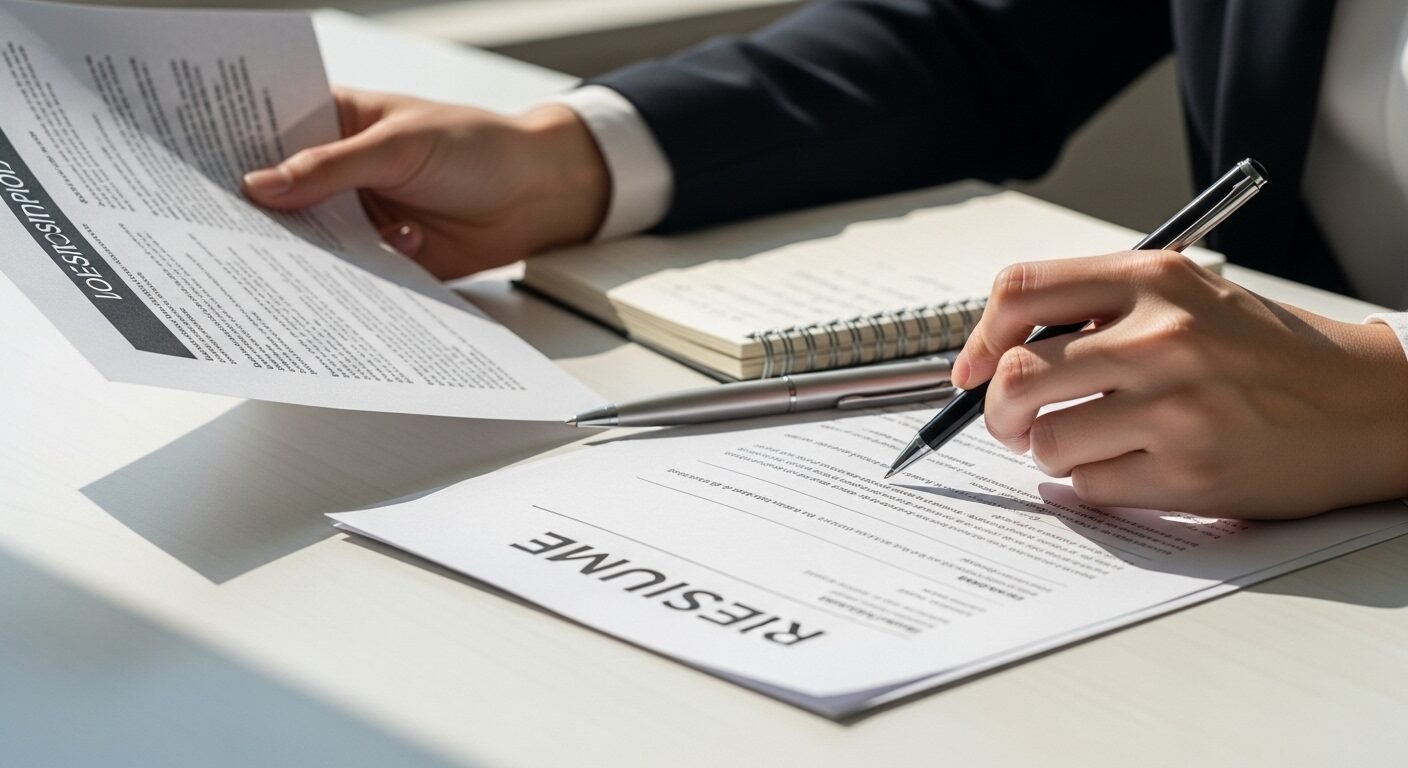 Cận cảnh bàn tay chuyên gia rà soát CV và mô tả công việc, tìm kiếm lý do không được gọi phỏng vấn.