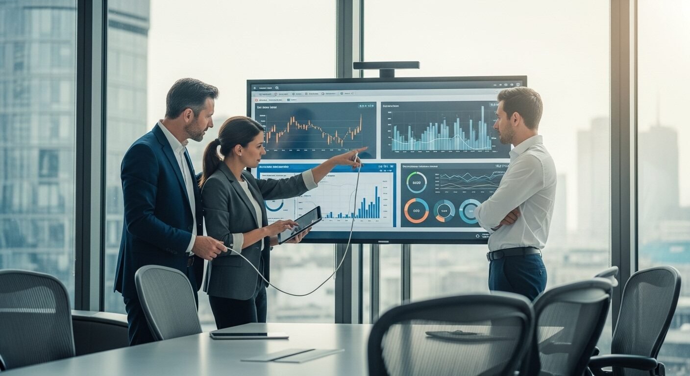 Ba chuyên gia đang làm việc nhóm quanh màn hình tương tác hiển thị dữ liệu và biểu đồ tài chính của Ngành Tài chính Ngân hàng, trong văn phòng hiện đại. Ba chuyên gia đang làm việc nhóm quanh màn hình tương tác hiển thị dữ liệu và biểu đồ tài chính của Ngành Tài chính Ngân hàng, trong văn phòng hiện đại.