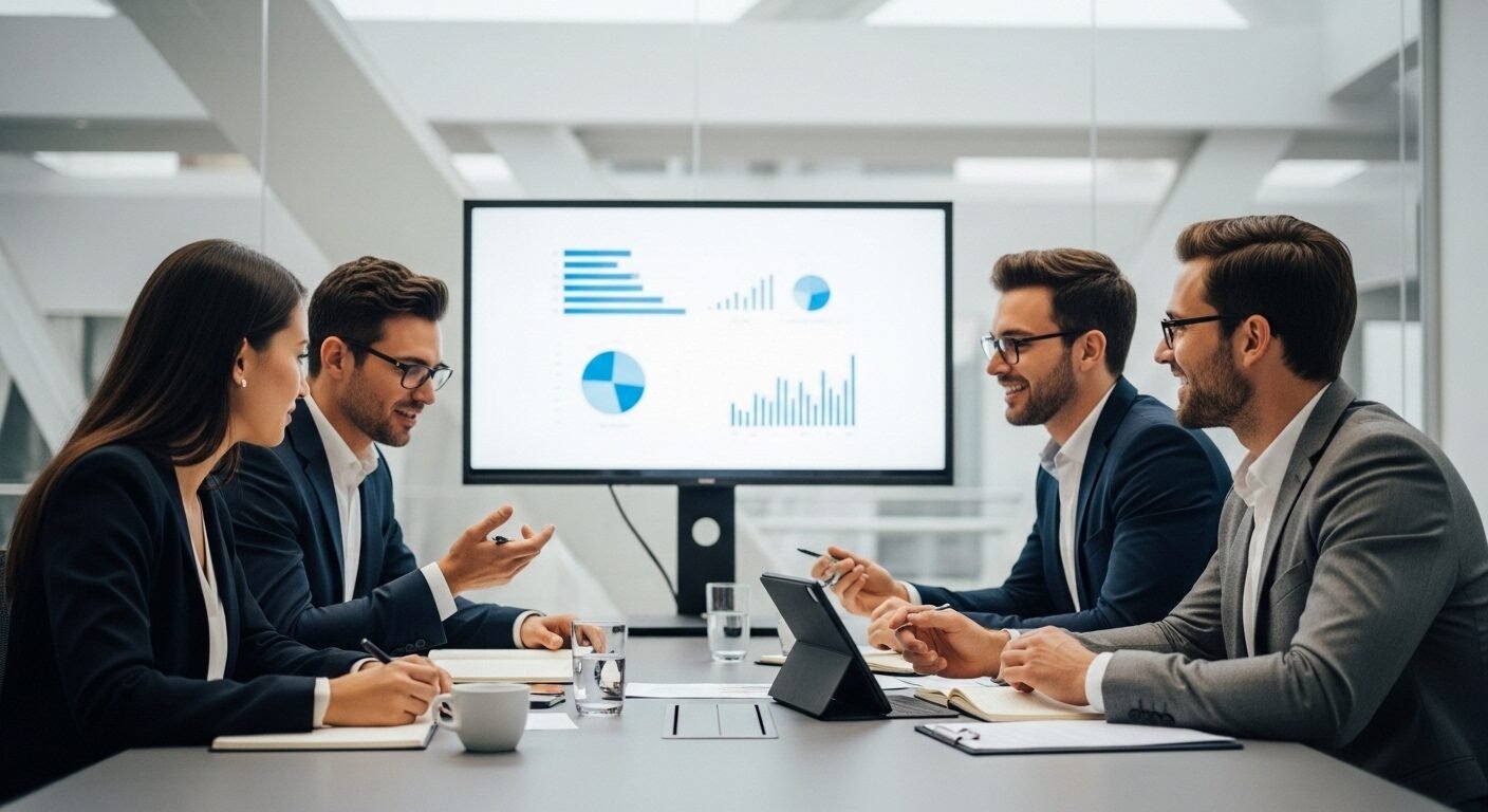 Nhóm chuyên gia thảo luận và hợp tác trong phòng họp hiện đại, minh họa cách trình bày kỹ năng trong hồ sơ xin việc chuyên nghiệp qua hành động thực tế. Nhóm chuyên gia thảo luận và hợp tác trong phòng họp hiện đại, minh họa cách trình bày kỹ năng trong hồ sơ xin việc chuyên nghiệp qua hành động thực tế.