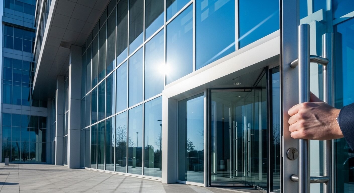 Cận cảnh bàn tay cầm bút, tỉ mỉ xem xét hồ sơ xin việc tiếng Hàn Quốc trên bàn gỗ dưới ánh đèn bàn.