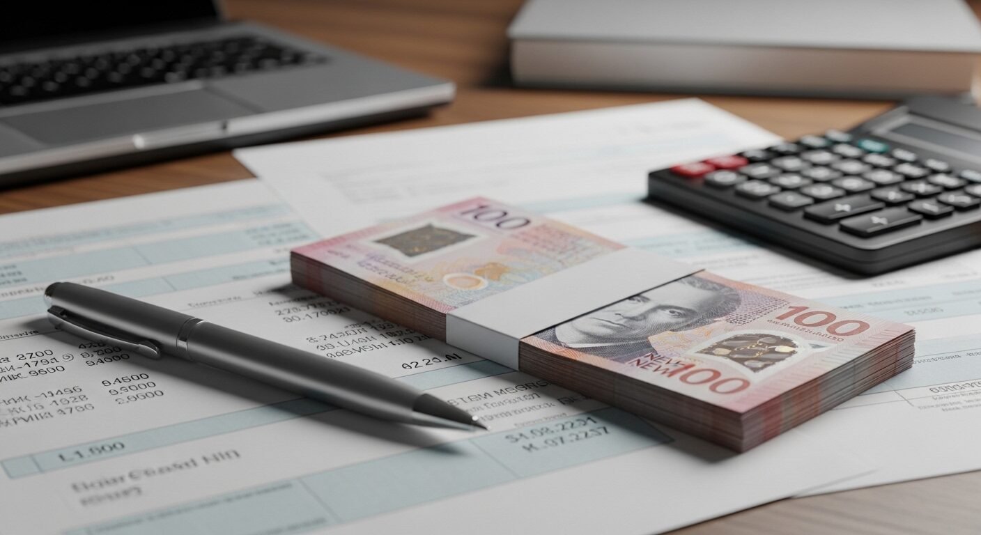 Tài liệu tài chính, tiền đô New Zealand trên bàn làm việc, phục vụ việc chứng minh tài chính du học New Zealand. Tài liệu tài chính, tiền đô New Zealand trên bàn làm việc, phục vụ việc chứng minh tài chính du học New Zealand.