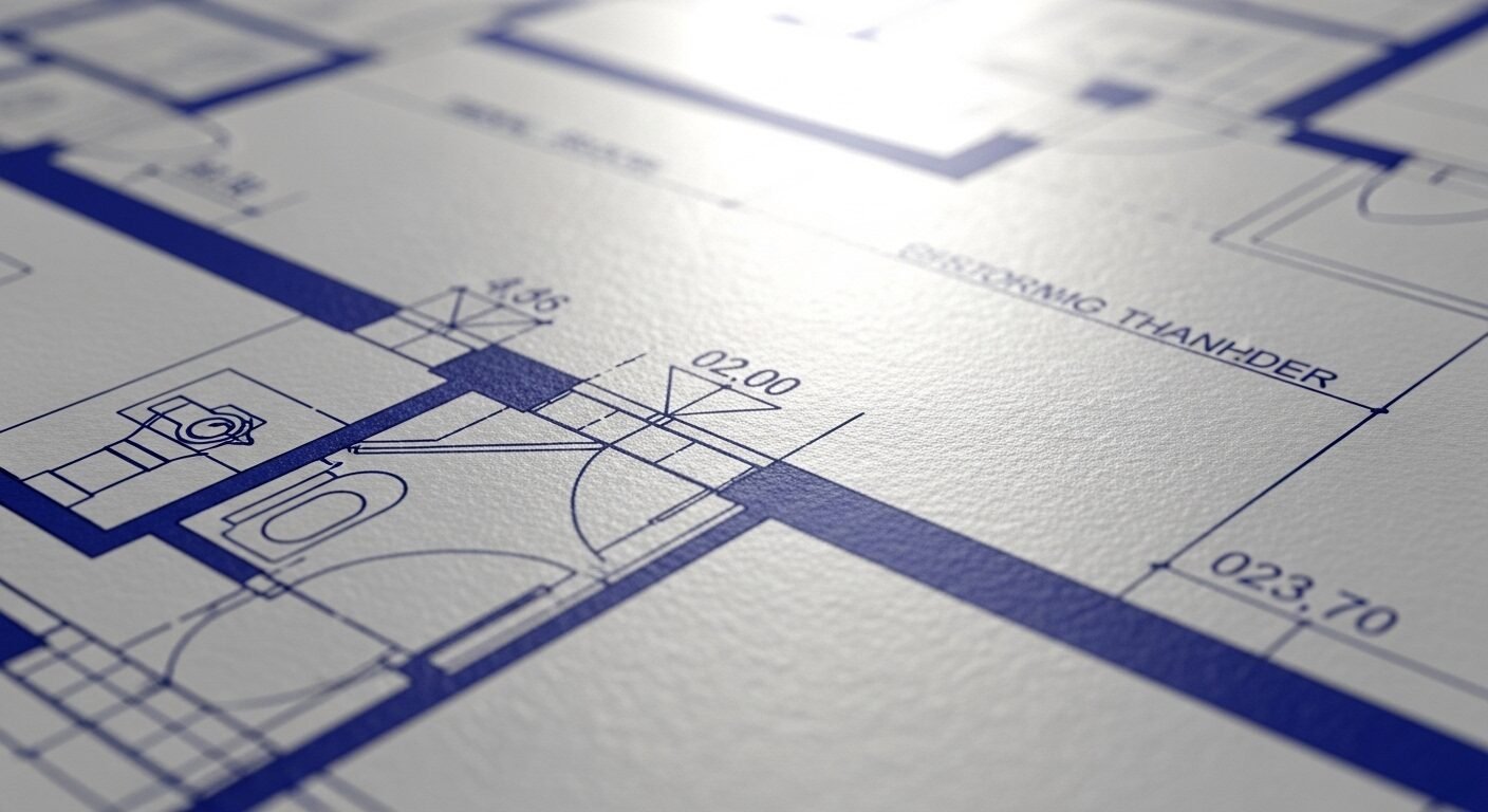 Cận cảnh bản vẽ kiến trúc chi tiết với đường nét sắc sảo, thể hiện sự tỉ mỉ và chuẩn bị kỹ lưỡng, quan trọng như việc tìm hiểu cách trả lời điểm mạnh khi phỏng vấn hiệu quả.