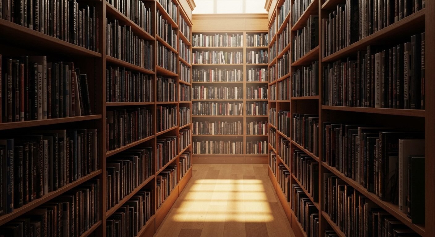 Kệ sách thư viện đa dạng sách giáo khoa toán, văn, khoa học, mở ra con đường học tập và ôn luyện hiệu quả cho đề thi tốt nghiệp THPT 2026.