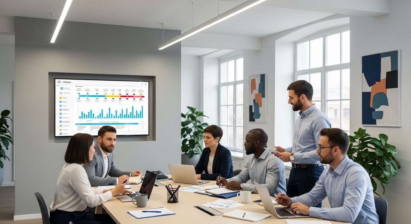 Văn phòng mở hiện đại, nhóm chuyên gia đa dạng đang hợp tác năng động quanh bàn với màn hình lớn hiển thị tiến độ dự án. Môi trường làm việc chuyên nghiệp, nơi các câu hỏi phỏng vấn nhân viên nhân sự xuất sắc giúp tuyển chọn đội ngũ vững mạnh. Văn phòng mở hiện đại, nhóm chuyên gia đa dạng đang hợp tác năng động quanh bàn với màn hình lớn hiển thị tiến độ dự án. Môi trường làm việc chuyên nghiệp, nơi các câu hỏi phỏng vấn nhân viên nhân sự xuất sắc giúp tuyển chọn đội ngũ vững mạnh.