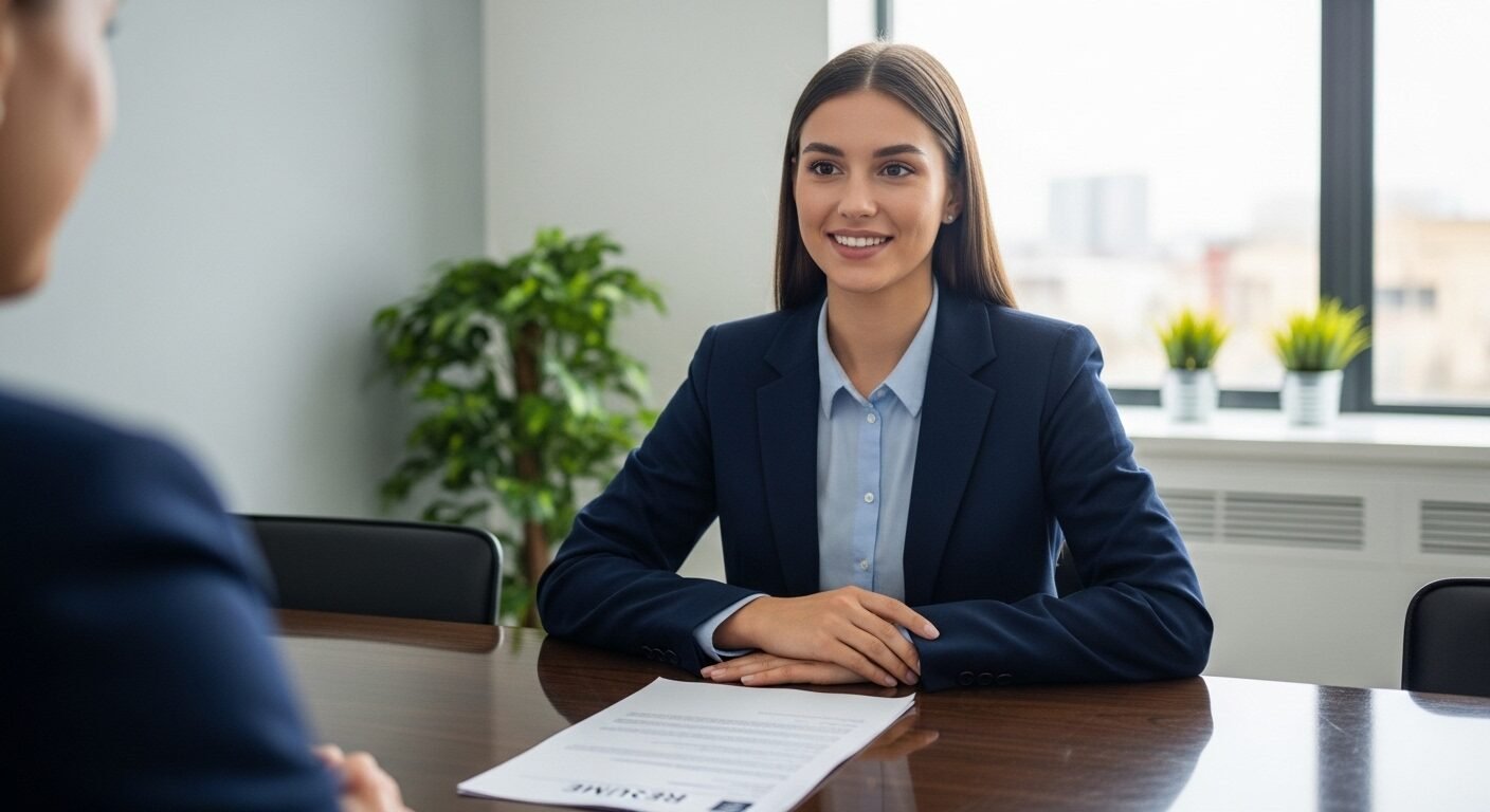 Ứng viên trẻ chuyên nghiệp tự tin trong buổi phỏng vấn. Ảnh minh họa cách trả lời phỏng vấn khi chưa có kinh nghiệm để tạo ấn tượng tốt ban đầu.