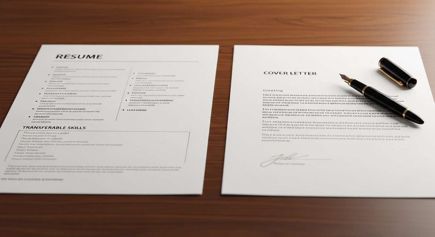 CV và thư xin việc được sắp xếp gọn gàng trên bàn gỗ, với phần kỹ năng có thể chuyển đổi nổi bật – chìa khóa để tự tin trả lời phỏng vấn khi chưa có kinh nghiệm. CV và thư xin việc được sắp xếp gọn gàng trên bàn gỗ, với phần kỹ năng có thể chuyển đổi nổi bật – chìa khóa để tự tin trả lời phỏng vấn khi chưa có kinh nghiệm.