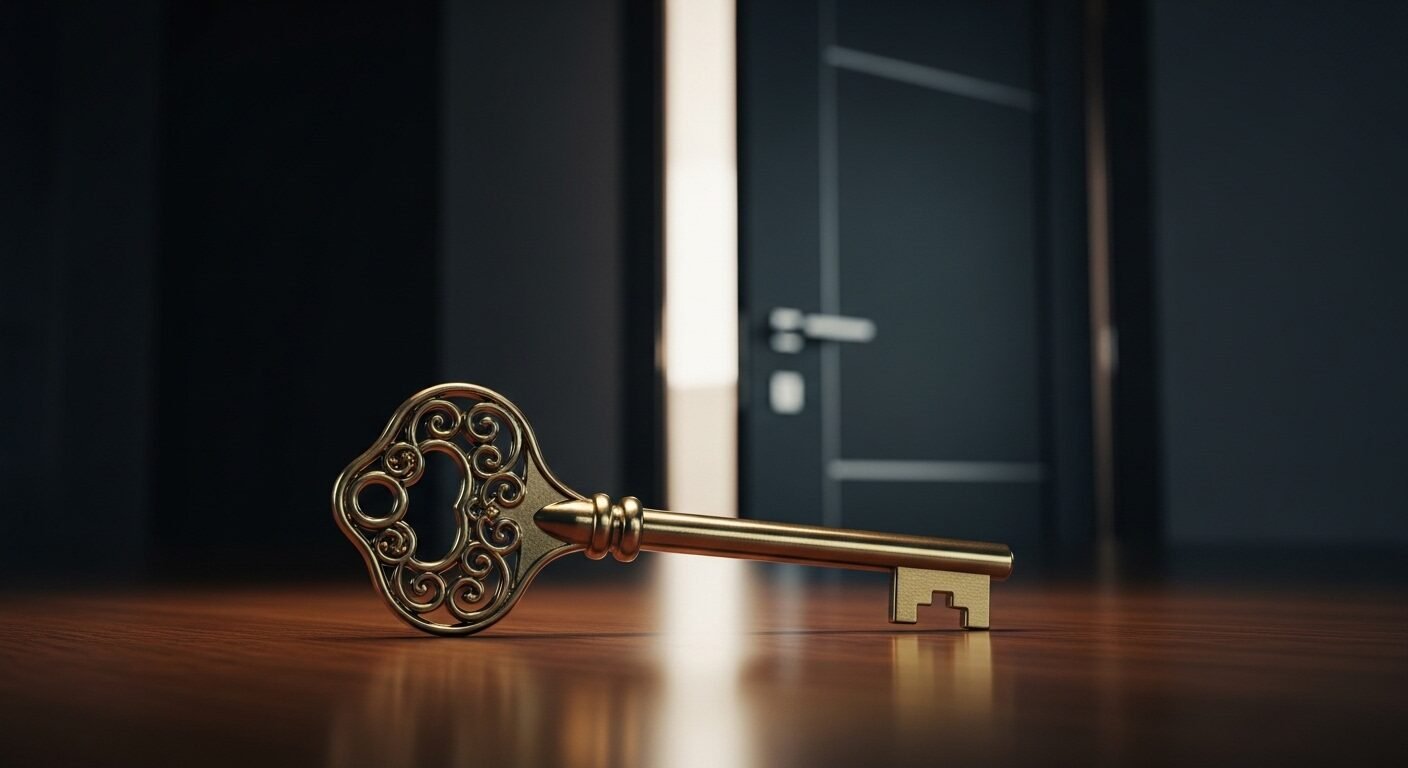 Chìa khóa đồng bóng loáng trên gỗ, cửa văn phòng hiện đại hé mở. Nắm bắt cơ hội mới qua cách giới thiệu bản thân khi phỏng vấn hiệu quả. Chìa khóa đồng bóng loáng trên gỗ, cửa văn phòng hiện đại hé mở. Nắm bắt cơ hội mới qua cách giới thiệu bản thân khi phỏng vấn hiệu quả.