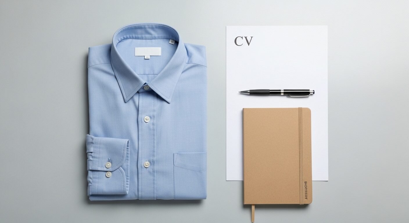 áo sơ mi chuyên nghiệp, CV, bút và sổ tay. Hình ảnh gợi ý sự chuẩn bị chu đáo, đặc biệt hữu ích cho những ai tìm kiếm cách trả lời phỏng vấn khi chưa có kinh nghiệm. áo sơ mi chuyên nghiệp, CV, bút và sổ tay. Hình ảnh gợi ý sự chuẩn bị chu đáo, đặc biệt hữu ích cho những ai tìm kiếm cách trả lời phỏng vấn khi chưa có kinh nghiệm.