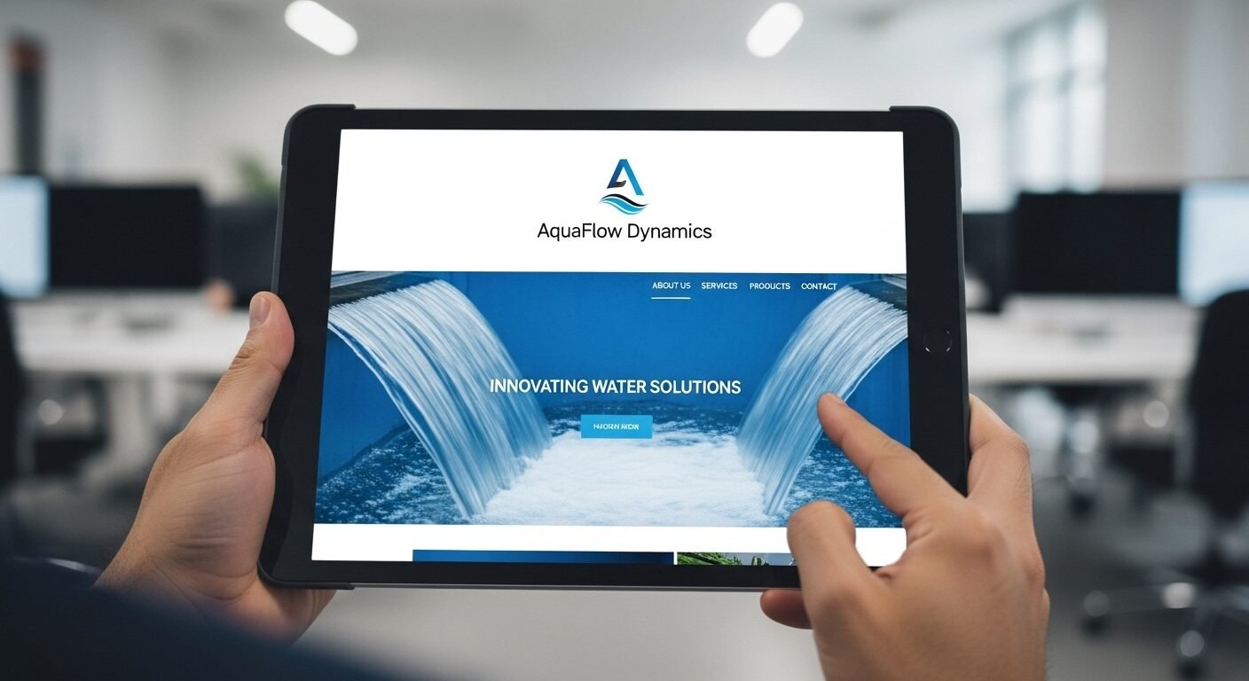 Đôi tay cầm máy tính bảng hiển thị trang web công ty chuyên nghiệp trong văn phòng, tìm hiểu về Cách trả lời phỏng vấn khi chưa có kinh nghiệm.