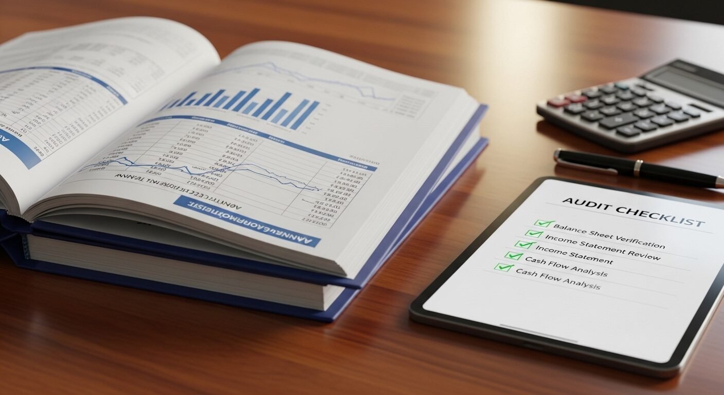 Cận cảnh báo cáo tài chính và máy tính bảng kiểm toán trên bàn gỗ, minh chứng sự chính xác và minh bạch trong chuyên ngành kinh tế.