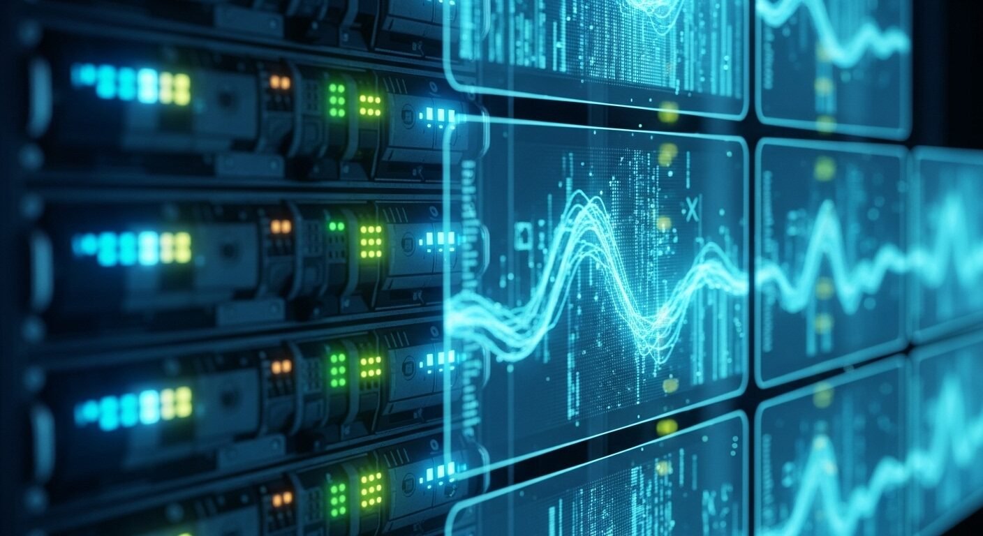 Tủ server phát sáng với đèn xanh và luồng dữ liệu số trên màn hình trong suốt, thể hiện công nghệ xử lý dữ liệu hiện đại. Công nghệ này hỗ trợ đắc lực việc phân tích các yếu tố thị trường và kinh doanh chiến lược, bao gồm cả mức lương trung bình ngành quản trị kinh doanh. Tủ server phát sáng với đèn xanh và luồng dữ liệu số trên màn hình trong suốt, thể hiện công nghệ xử lý dữ liệu hiện đại. Công nghệ này hỗ trợ đắc lực việc phân tích các yếu tố thị trường và kinh doanh chiến lược, bao gồm cả mức lương trung bình ngành quản trị kinh doanh.