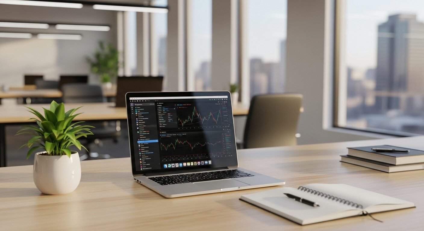 Bàn làm việc tối giản, hiện đại với laptop, sổ tay và cây xanh, tạo không gian lý tưởng để áp dụng các bí quyết viết cover letter Nhân sự hiệu quả.