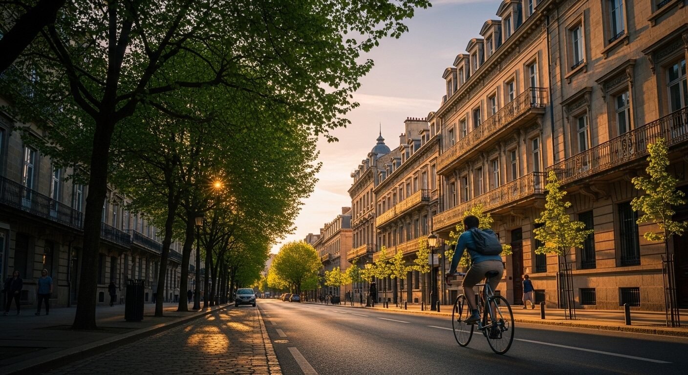 Du học sinh đạp xe trên phố châu Âu cổ kính chiều tà, lựa chọn thông minh để tiết kiệm khi du học. Du học sinh đạp xe trên phố châu Âu cổ kính chiều tà, lựa chọn thông minh để tiết kiệm khi du học.