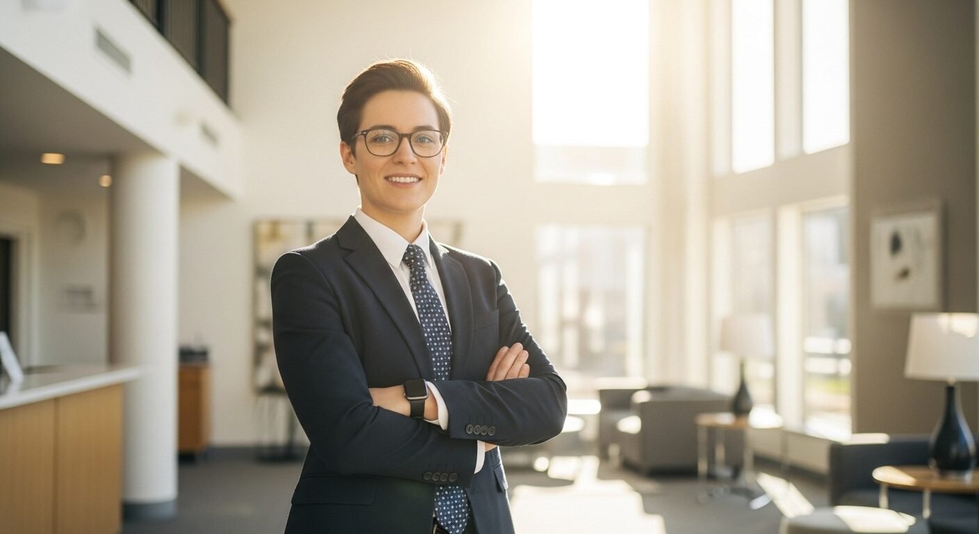 Một người chuyên nghiệp tự tin đứng ở sảnh hiện đại, thể hiện sự chuẩn bị kỹ lưỡng cho câu hỏi phỏng vấn và cách trả lời thành công. Một người chuyên nghiệp tự tin đứng ở sảnh hiện đại, thể hiện sự chuẩn bị kỹ lưỡng cho câu hỏi phỏng vấn và cách trả lời thành công.
